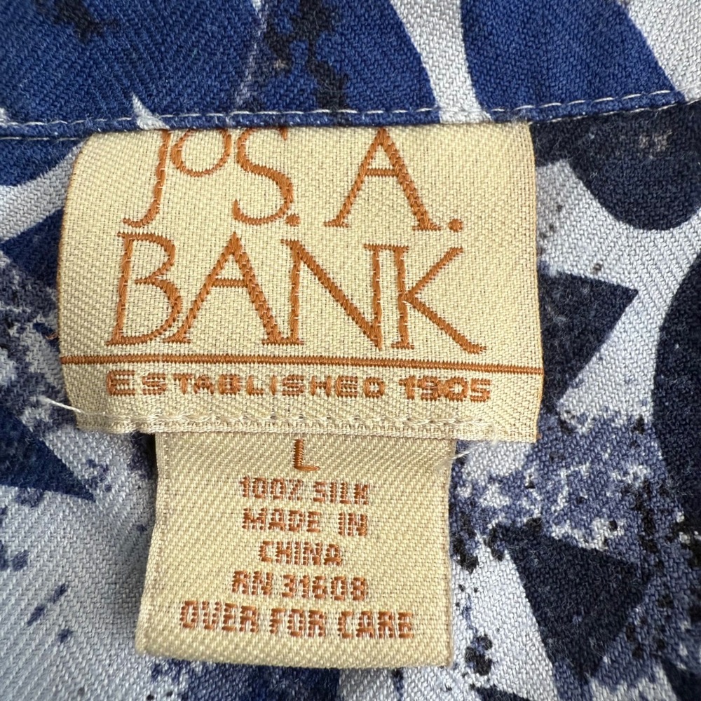Jos. A.‎ Bank Mens Large 100% Silk Blue Floral Tropical Hibiscus Hawaiian Shirt - Picture 2 of 7